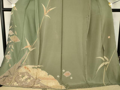 平和屋着物●訪問着　作家物　絞り　刺繍　笹花文　暈し染め　金糸　仮絵羽　正絹　逸品　未使用　AABJ6754ck