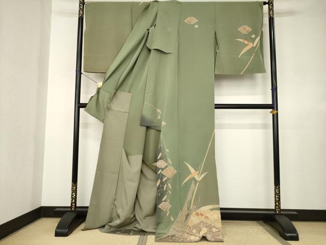 平和屋着物●訪問着　作家物　絞り　刺繍　笹花文　暈し染め　金糸　仮絵羽　正絹　逸品　未使用　AABJ6754ck