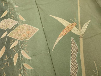 平和屋着物●訪問着　作家物　絞り　刺繍　笹花文　暈し染め　金糸　仮絵羽　正絹　逸品　未使用　AABJ6754ck