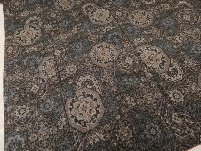 平和屋着物●上質な紬　亀甲花文　黒地　正絹　逸品　AABJ6756ck