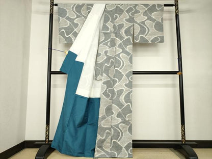 平和屋着物●上質な紬　幾何学文様　正絹　逸品　未使用　AABJ6758ck