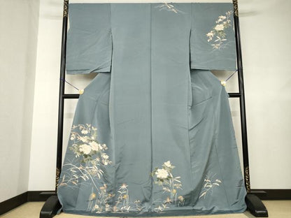 平和屋着物●訪問着　刺繍　草花文　伊と幸　金糸　金彩　仮絵羽　正絹　逸品　未使用　AABJ6759ck