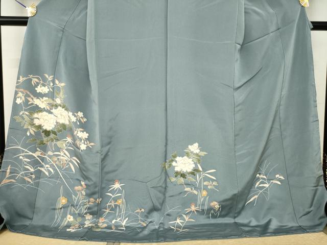 平和屋着物●訪問着　刺繍　草花文　伊と幸　金糸　金彩　仮絵羽　正絹　逸品　未使用　AABJ6759ck