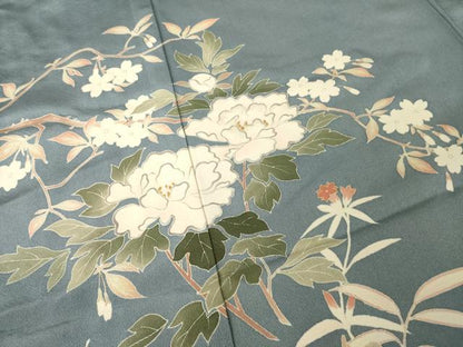 平和屋着物●訪問着　刺繍　草花文　伊と幸　金糸　金彩　仮絵羽　正絹　逸品　未使用　AABJ6759ck