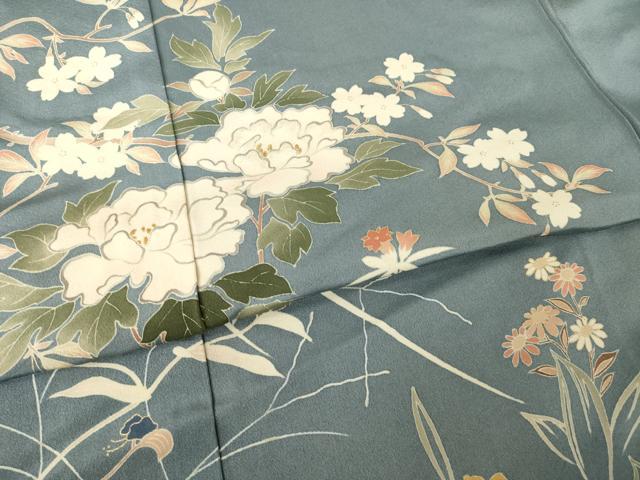 平和屋着物●訪問着　刺繍　草花文　伊と幸　金糸　金彩　仮絵羽　正絹　逸品　未使用　AABJ6759ck