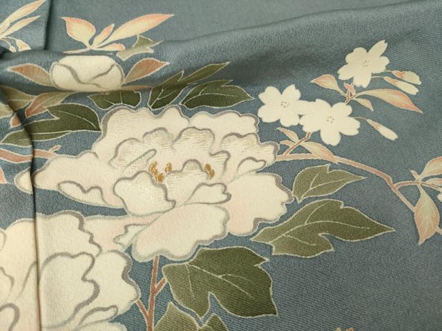 平和屋着物●訪問着　刺繍　草花文　伊と幸　金糸　金彩　仮絵羽　正絹　逸品　未使用　AABJ6759ck
