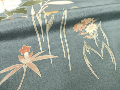 平和屋着物●訪問着　刺繍　草花文　伊と幸　金糸　金彩　仮絵羽　正絹　逸品　未使用　AABJ6759ck