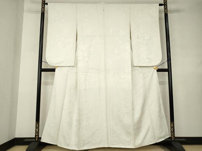 平和屋着物●上質な色無地　御所車絵巻地紋　蕎麦切色　正絹　逸品　AABJ6761ck