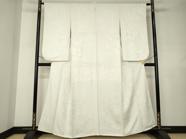 平和屋着物●上質な色無地　御所車絵巻地紋　蕎麦切色　正絹　逸品　AABJ6761ck
