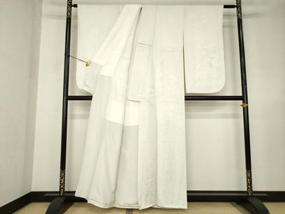 平和屋着物●上質な色無地　御所車絵巻地紋　蕎麦切色　正絹　逸品　AABJ6761ck