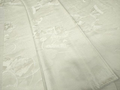 平和屋着物●上質な色無地　御所車絵巻地紋　蕎麦切色　正絹　逸品　AABJ6761ck