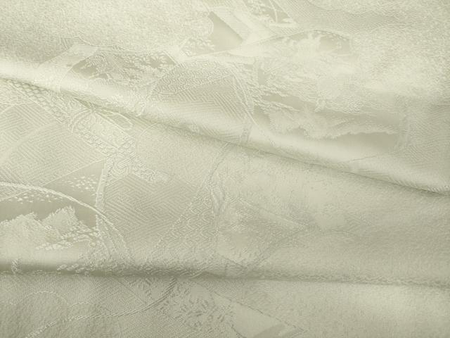 平和屋着物●上質な色無地　御所車絵巻地紋　蕎麦切色　正絹　逸品　AABJ6761ck