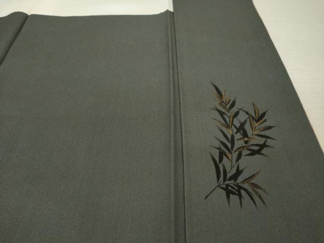 平和屋着物●訪問着　道長草葉文　黒地　金彩　正絹　逸品　AABJ6762ck