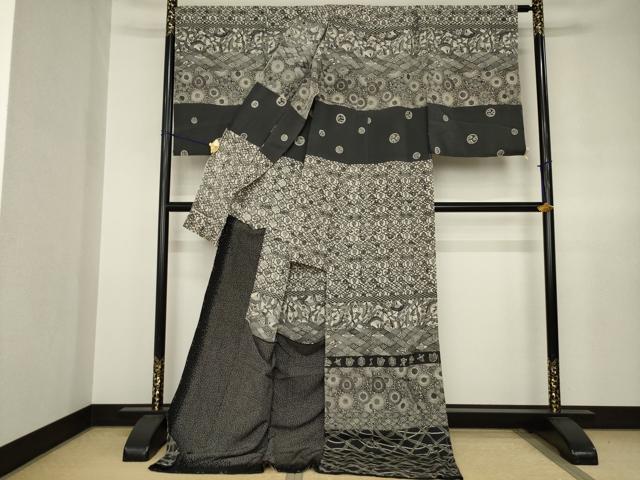 平和屋着物●江戸紅型　五味桂子　訪問着　横段花文　仮絵羽　正絹　逸品　未使用　AABJ6764ck