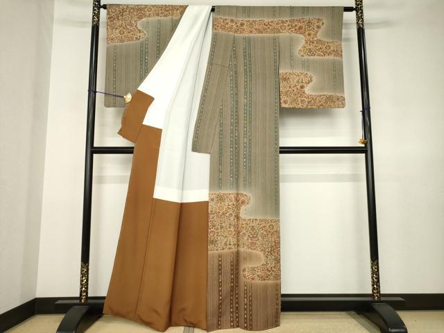 平和屋着物●訪問着　流水更紗花文　暈し染め　正絹　逸品　AABJ6765ck
