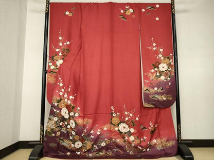 平和屋着物●豪華振袖　花車文　暈し染め　金彩　ロング丈　正絹　逸品　AABJ6766ck