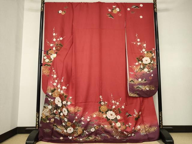 平和屋着物●豪華振袖　花車文　暈し染め　金彩　ロング丈　正絹　逸品　AABJ6766ck