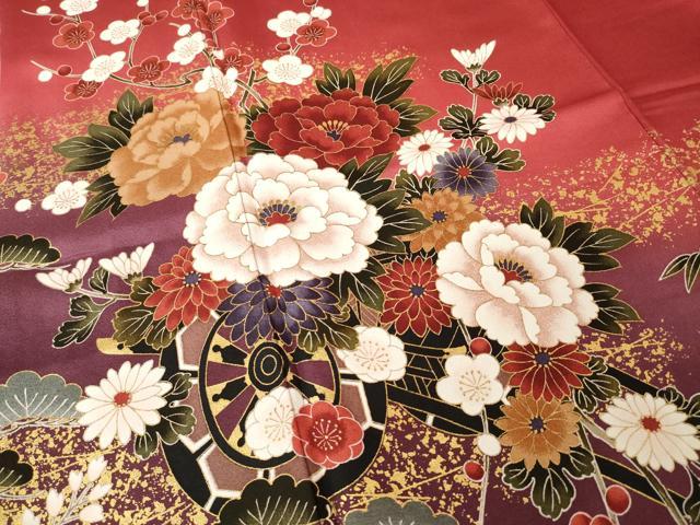 平和屋着物●豪華振袖　花車文　暈し染め　金彩　ロング丈　正絹　逸品　AABJ6766ck