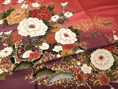 平和屋着物●豪華振袖　花車文　暈し染め　金彩　ロング丈　正絹　逸品　AABJ6766ck