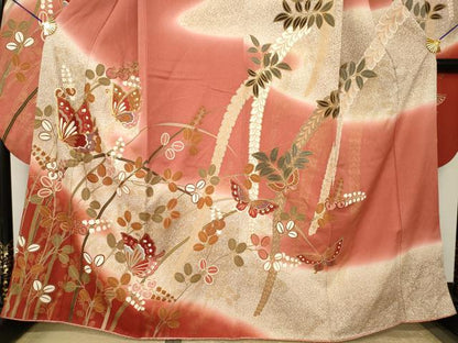 平和屋着物●豪華振袖　駒刺繍　花蝶文　暈し染め　金彩　正絹　逸品　AABJ6769ck