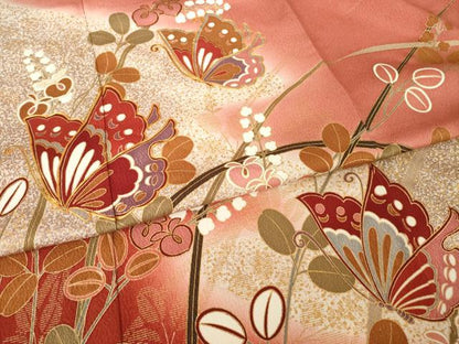 平和屋着物●豪華振袖　駒刺繍　花蝶文　暈し染め　金彩　正絹　逸品　AABJ6769ck