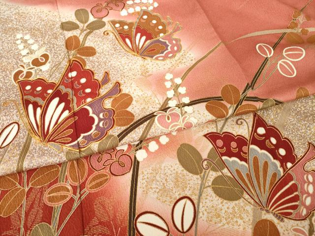 平和屋着物●豪華振袖　駒刺繍　花蝶文　暈し染め　金彩　正絹　逸品　AABJ6769ck