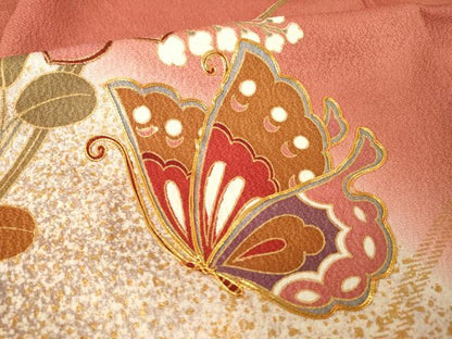 平和屋着物●豪華振袖　駒刺繍　花蝶文　暈し染め　金彩　正絹　逸品　AABJ6769ck