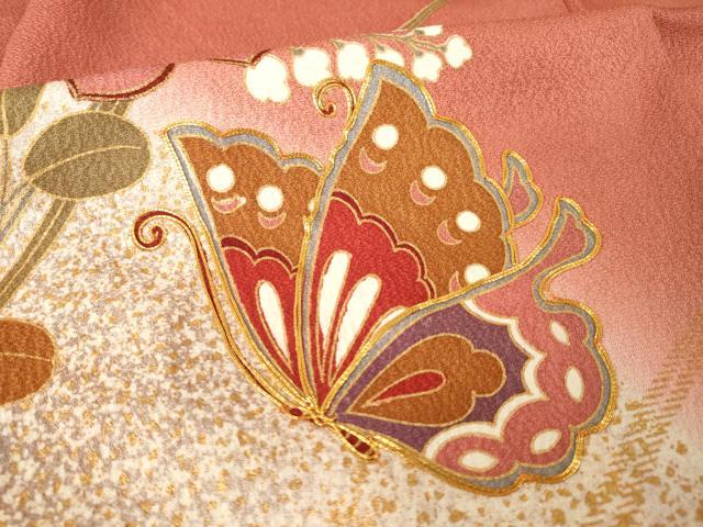 平和屋着物●豪華振袖　駒刺繍　花蝶文　暈し染め　金彩　正絹　逸品　AABJ6769ck
