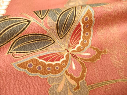 平和屋着物●豪華振袖　駒刺繍　花蝶文　暈し染め　金彩　正絹　逸品　AABJ6769ck