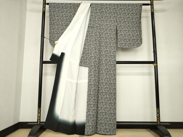 平和屋着物●江戸小紋　菊唐草文　黒地　正絹　逸品　AABJ6771ck