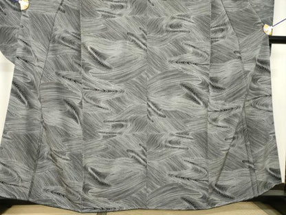 平和屋着物●豪華振袖　流水文　黒地　正絹　逸品　AABJ6773ck