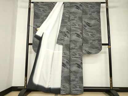平和屋着物●豪華振袖　流水文　黒地　正絹　逸品　AABJ6773ck