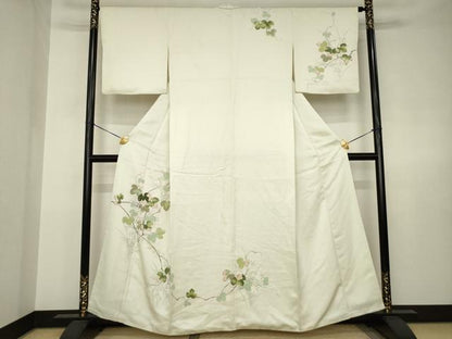 平和屋着物●訪問着　友禅　枝葉文　正絹　逸品　AABJ6775ck