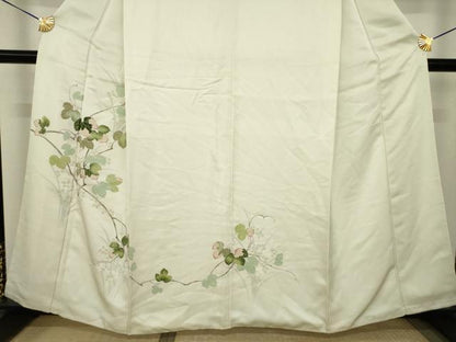 平和屋着物●訪問着　友禅　枝葉文　正絹　逸品　AABJ6775ck