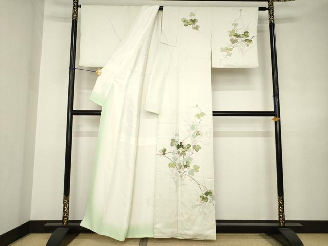 平和屋着物●訪問着　友禅　枝葉文　正絹　逸品　AABJ6775ck