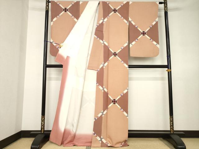 平和屋着物●染織作家　渋紙型　渋谷和子　小紋　幾何学文様　金銀彩　正絹　逸品　AABJ6776ck