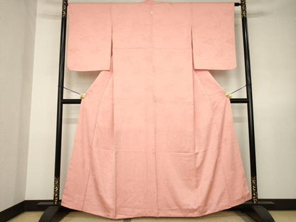 平和屋着物●上質な色無地　草花地紋　薄紅色　正絹　逸品　AABJ6777ck
