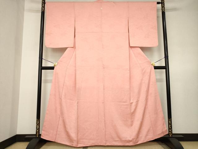 平和屋着物●上質な色無地　草花地紋　薄紅色　正絹　逸品　AABJ6777ck