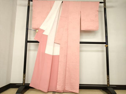 平和屋着物●上質な色無地　草花地紋　薄紅色　正絹　逸品　AABJ6777ck