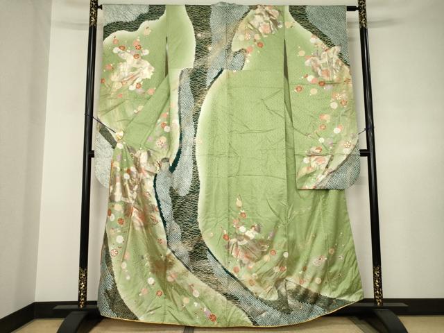 平和屋着物●豪華振袖　御所車花鳥文　金銀彩　やまと誂製　正絹　逸品　AABJ6778ck