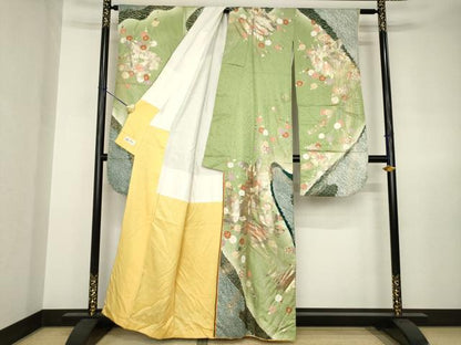 平和屋着物●豪華振袖　御所車花鳥文　金銀彩　やまと誂製　正絹　逸品　AABJ6778ck