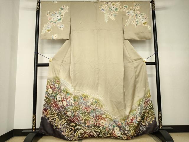 平和屋着物●訪問着　伯河貞雄　辻が花　舞花文　暈し染め　金通し地　正絹　逸品　AABJ6789ck