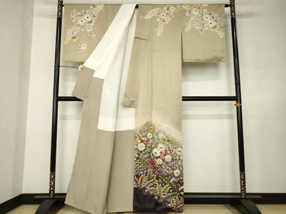 平和屋着物●訪問着　伯河貞雄　辻が花　舞花文　暈し染め　金通し地　正絹　逸品　AABJ6789ck