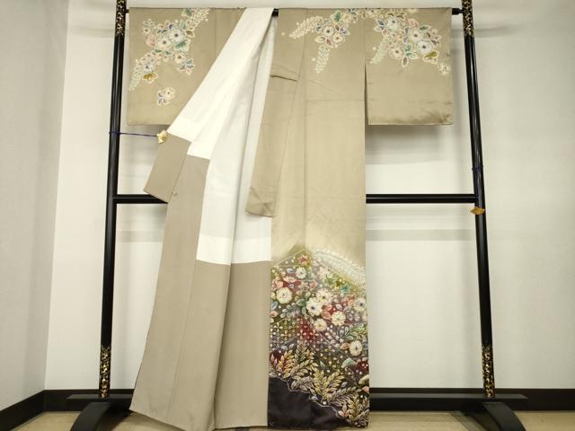 平和屋着物●訪問着　伯河貞雄　辻が花　舞花文　暈し染め　金通し地　正絹　逸品　AABJ6789ck