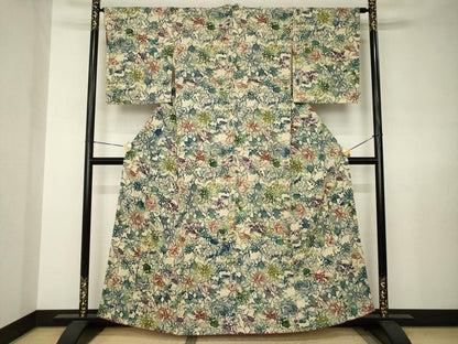 平和屋着物●上質な小紋　型染め　草花文　正絹　逸品　AABJ6790ck