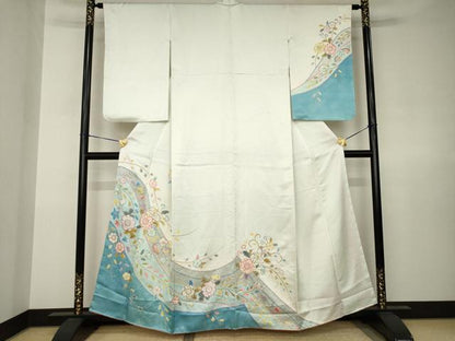 平和屋着物●訪問着　辻が花　絞り　流水花文　正絹　逸品　AABJ6792ck