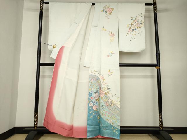 平和屋着物●訪問着　辻が花　絞り　流水花文　正絹　逸品　AABJ6792ck