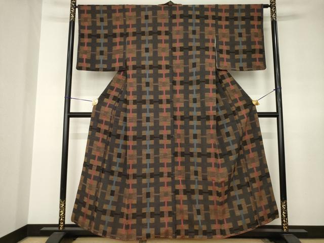 平和屋着物●お召　幾何学文様　正絹　逸品　AABJ6800ck