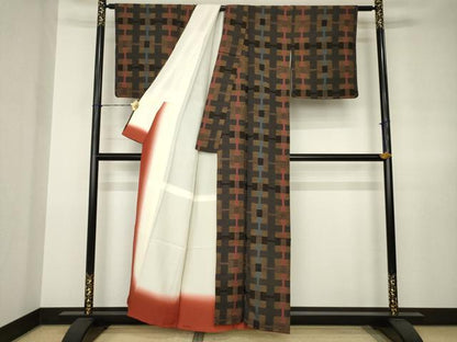 平和屋着物●お召　幾何学文様　正絹　逸品　AABJ6800ck
