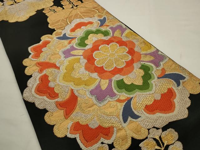 平和屋着物◎六通柄袋帯　唐織　飾花文　黒地　金銀糸　正絹　逸品　AABJ6803pf